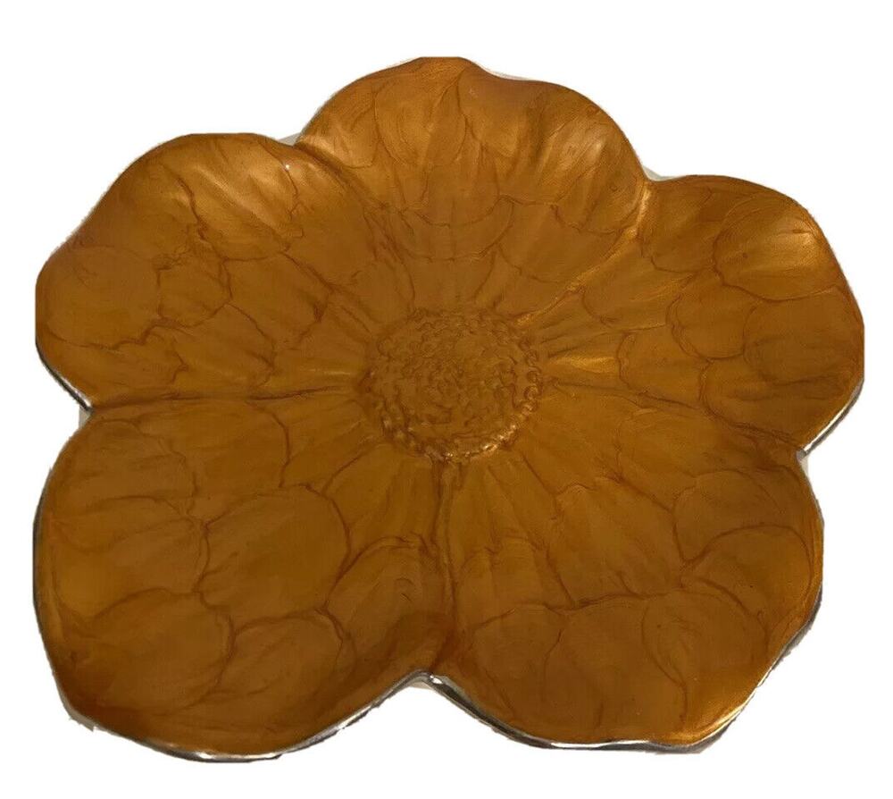 Vintage Julia Knight Enamel Orange Sunflower 8” Pedestal